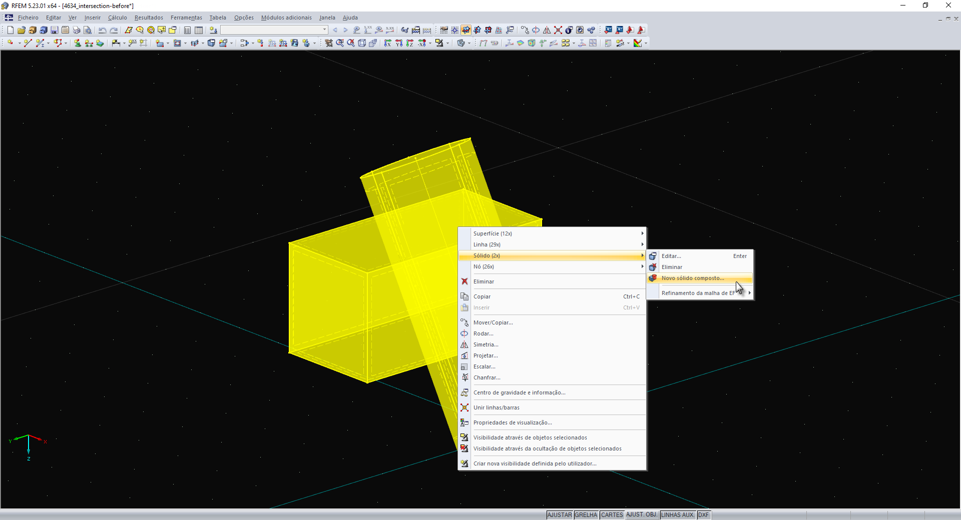 Criação de sólido composto e, com isso, intersecções
