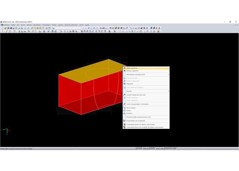 Superfícies de um cuboide com linhas de intersecção