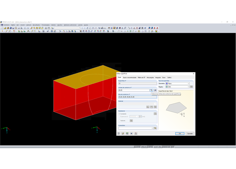 Modificação das linhas de contorno da superfície superior