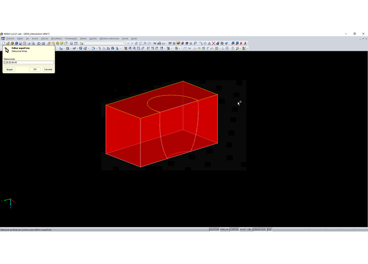 Novas linhas de contorno selecionadas da superfície superior