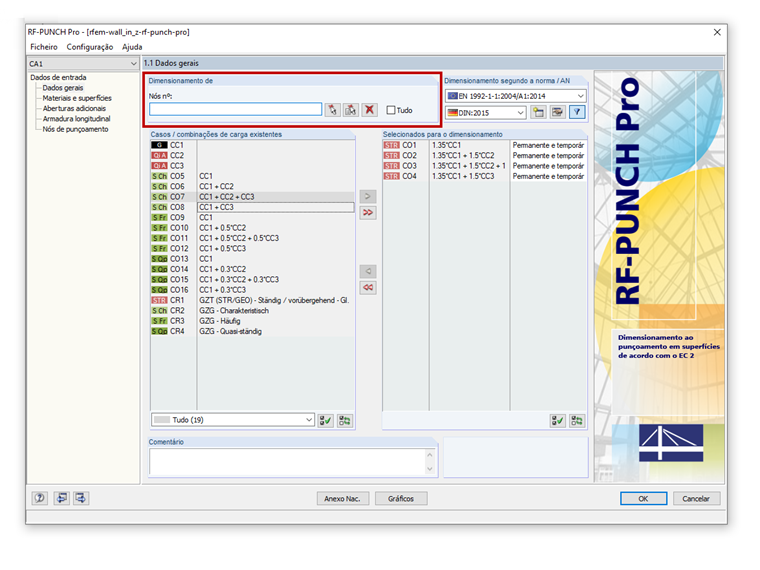 Janela 1.1 do RF-PUNCH Pro com a seleção dos nós para a verificação