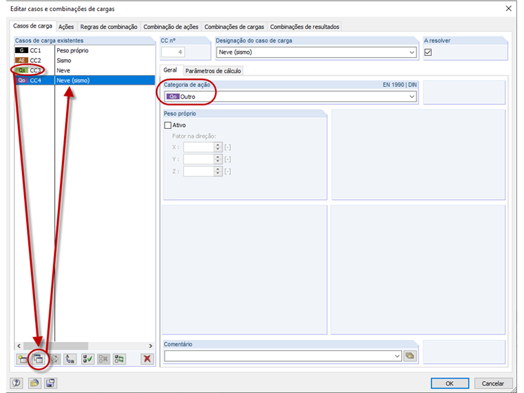 Copiar caso de carga e atribuir categoria de ação