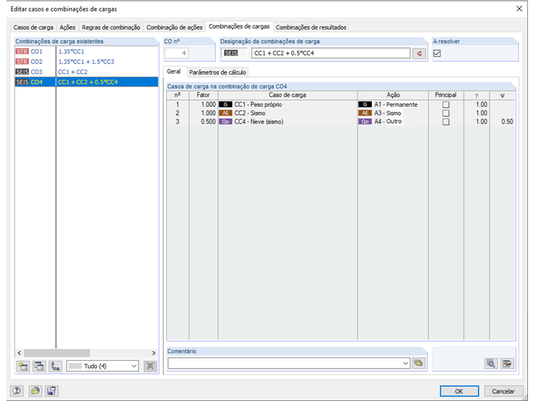 Combinações de carga completamente geradas