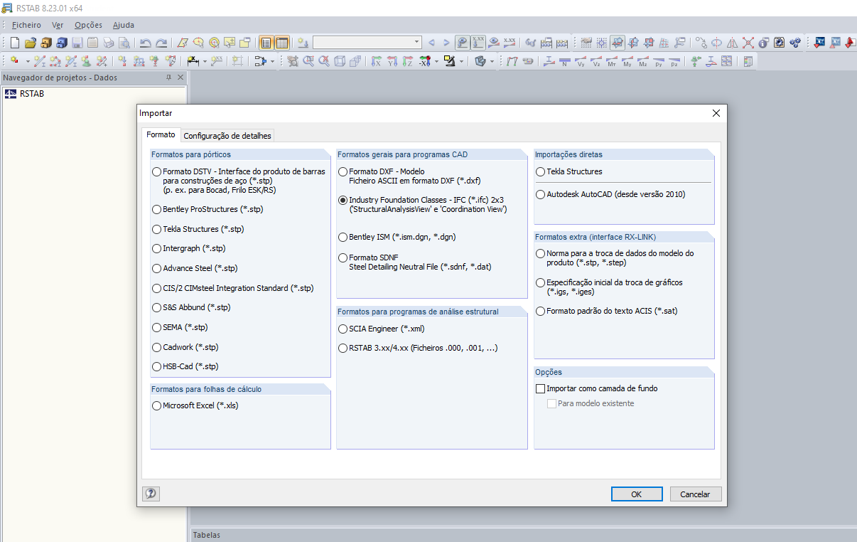 Importação de formatos para o RSTAB