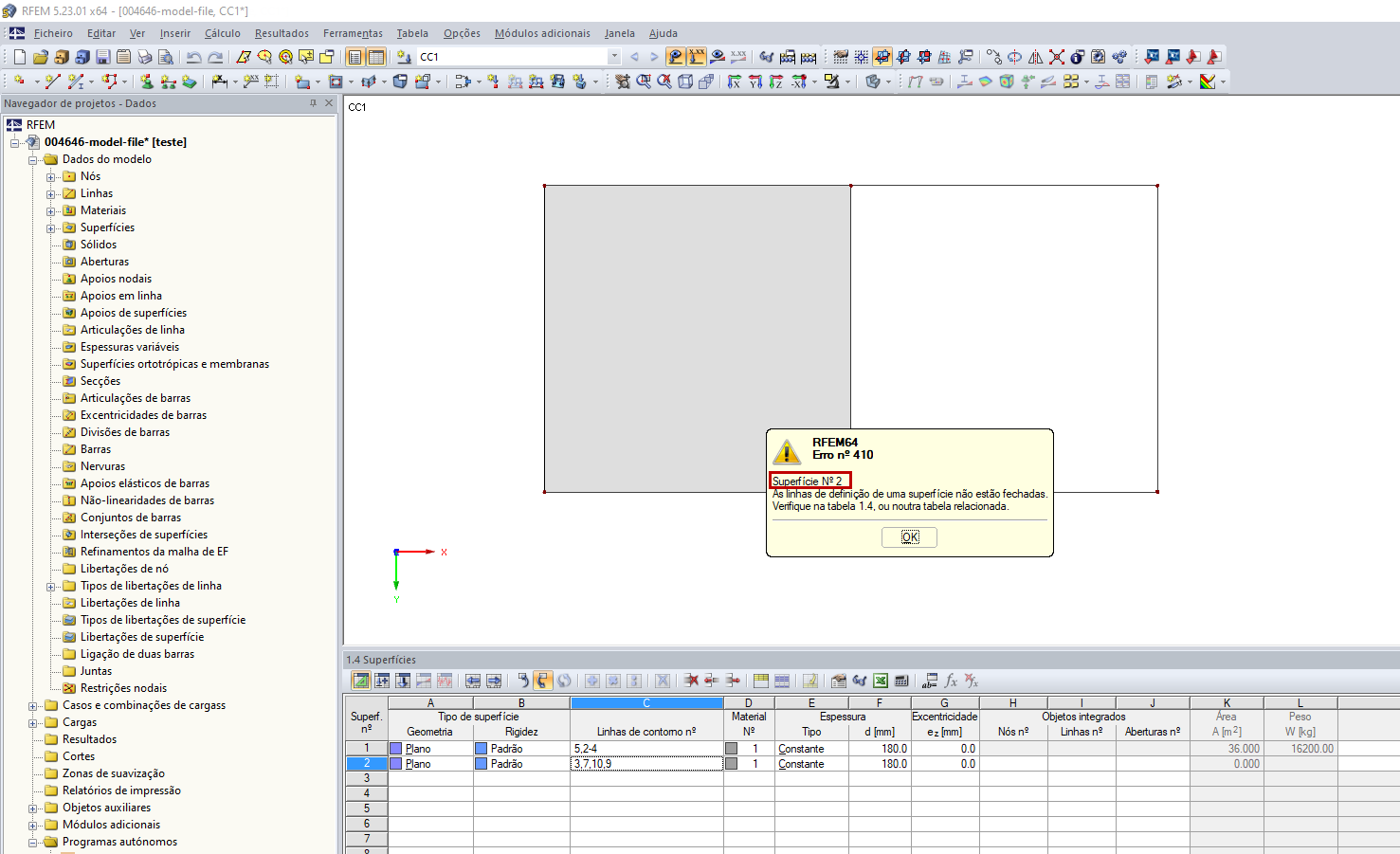 Mensagem de erro "As linhas de definição de uma superfície não estão fechadas".
