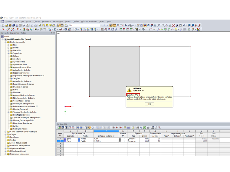 Mensagem de erro "As linhas de definição de uma superfície não estão fechadas".