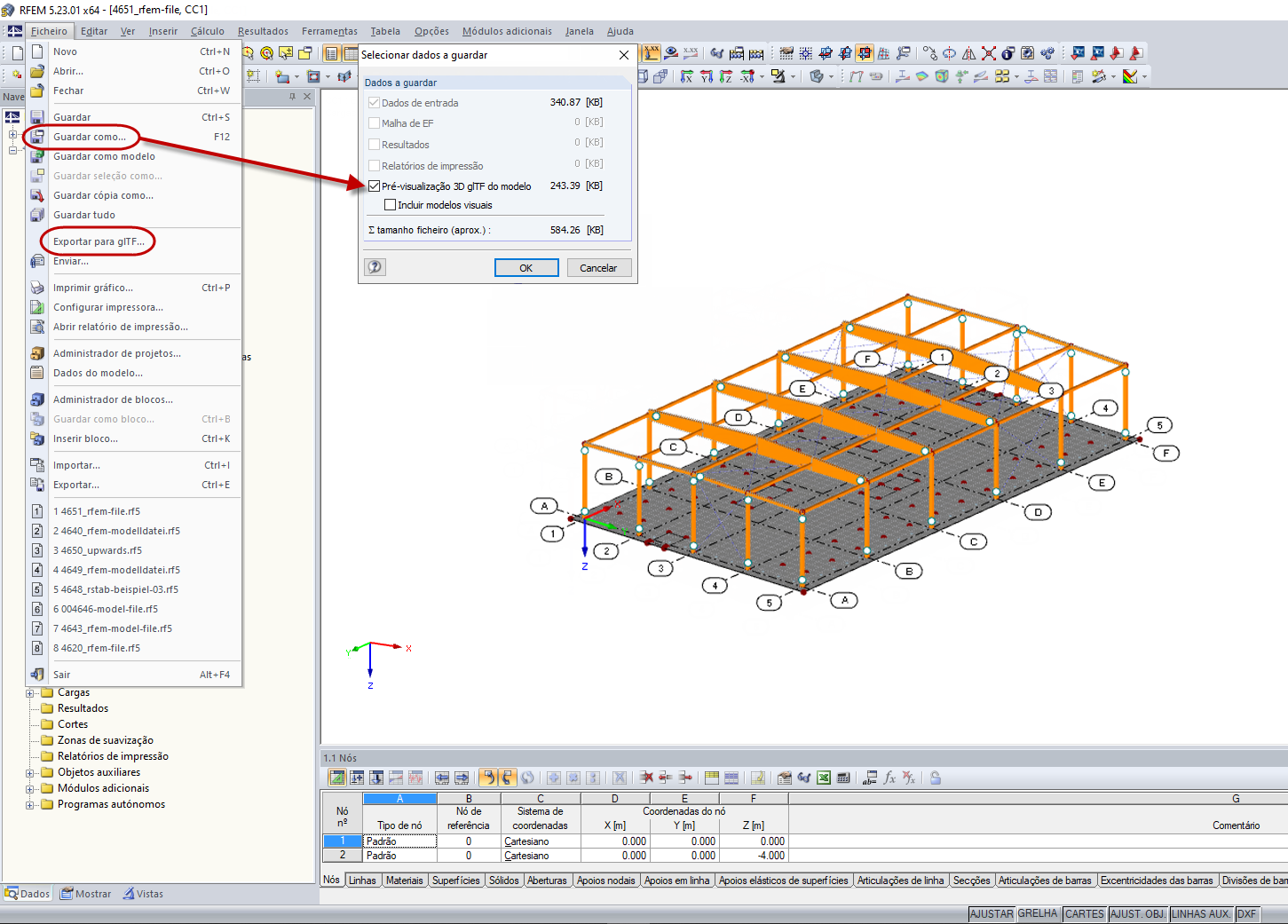 Opções para criar o modelo glTF