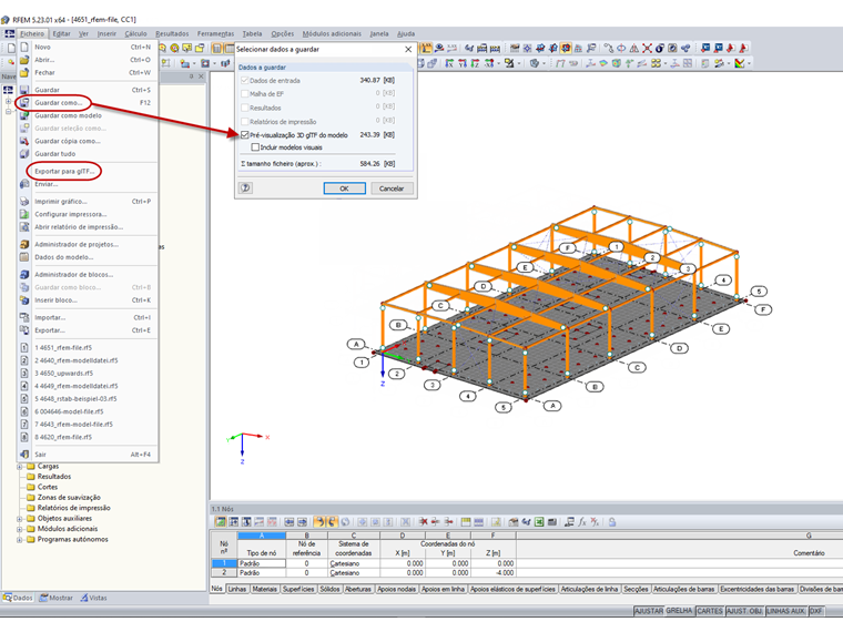 Opções para criar o modelo glTF