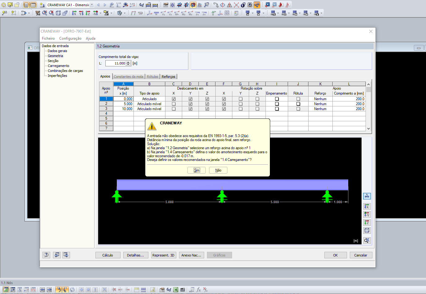 Nota sobre a distância mínima da posição da roda acima do apoio final, sem reforço