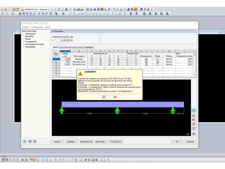 Nota sobre a distância mínima da posição da roda acima do apoio final, sem reforço
