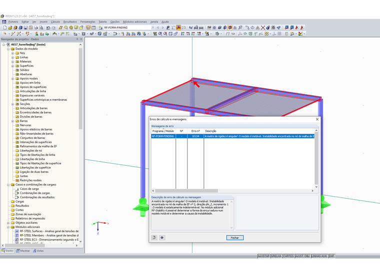 Erro "A matriz de rigidez é singular!"