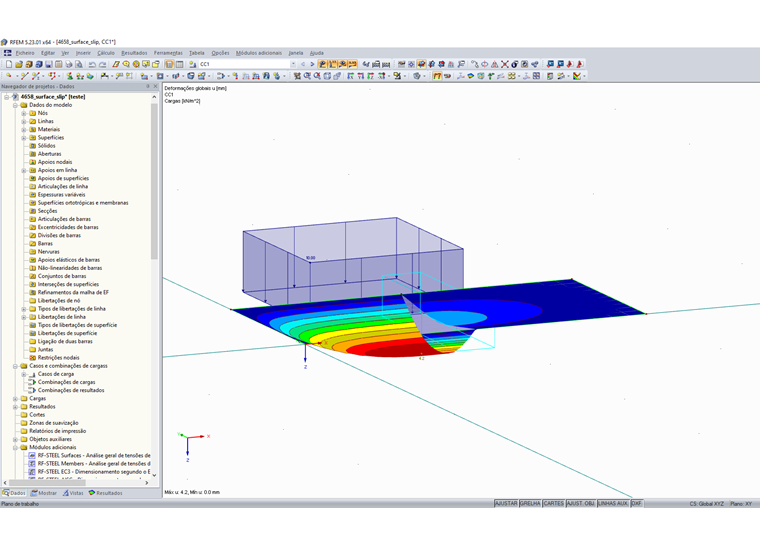 Superfície de apoio logo após um deslizamento de 3 mm