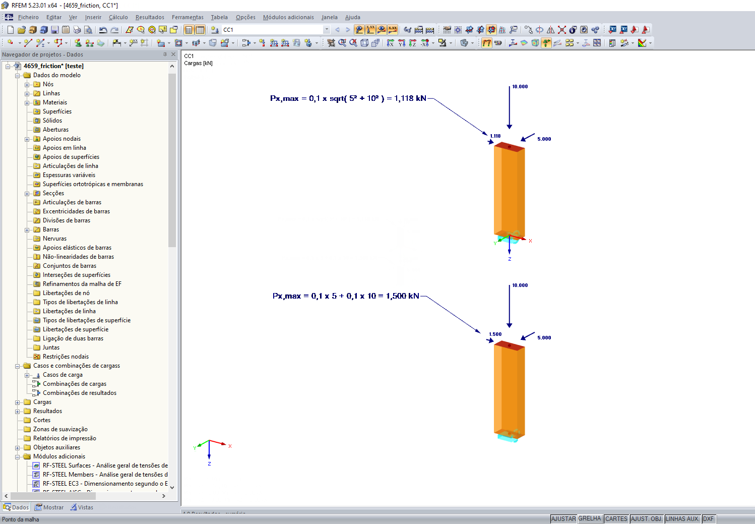 Estrutura calculada com as duas opções