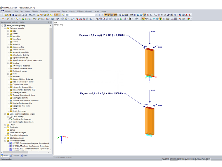 Estrutura calculada com as duas opções