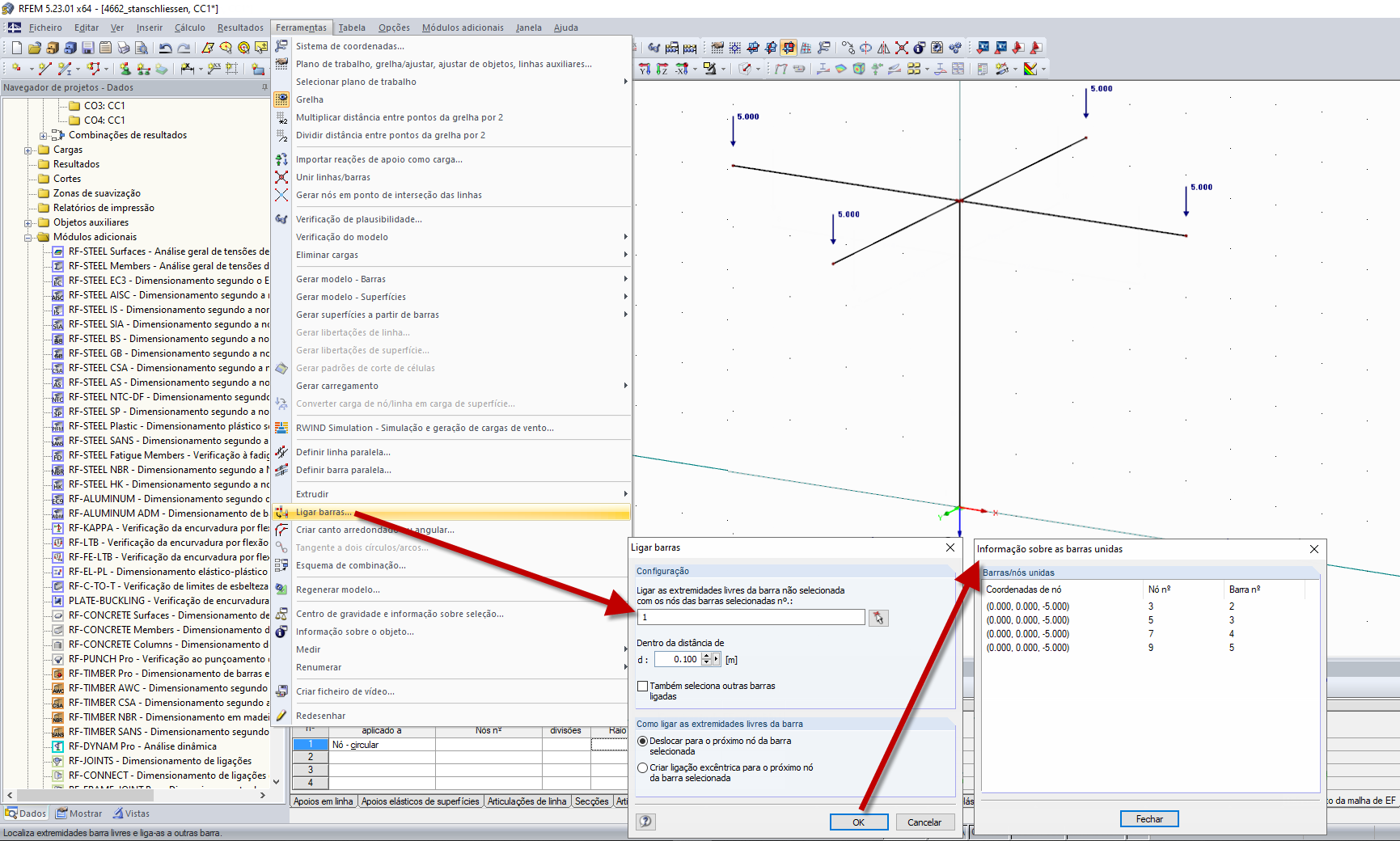 Função "Ligar barras"
