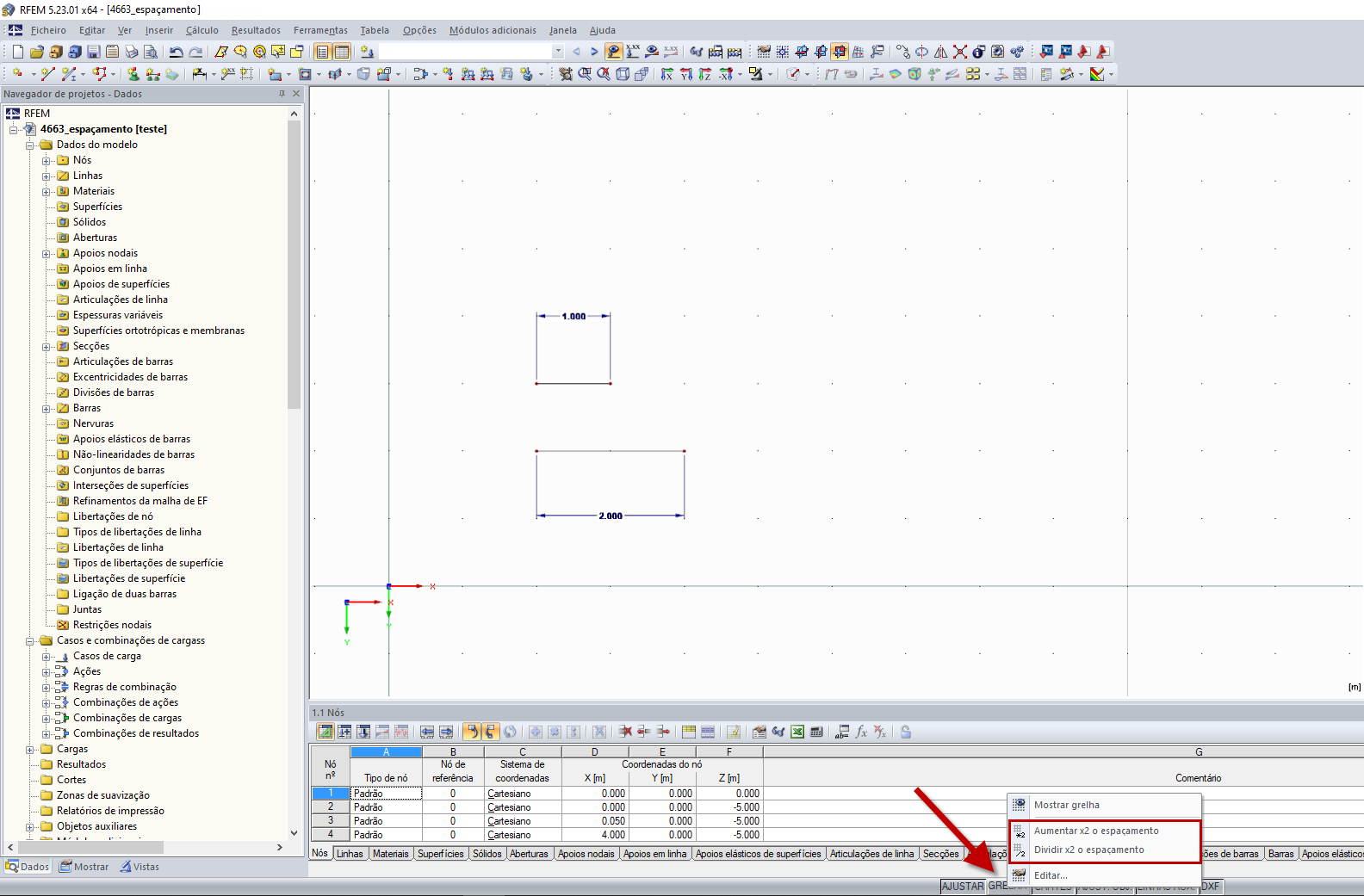 Barra de estado – GRELHA do menu de atalho
