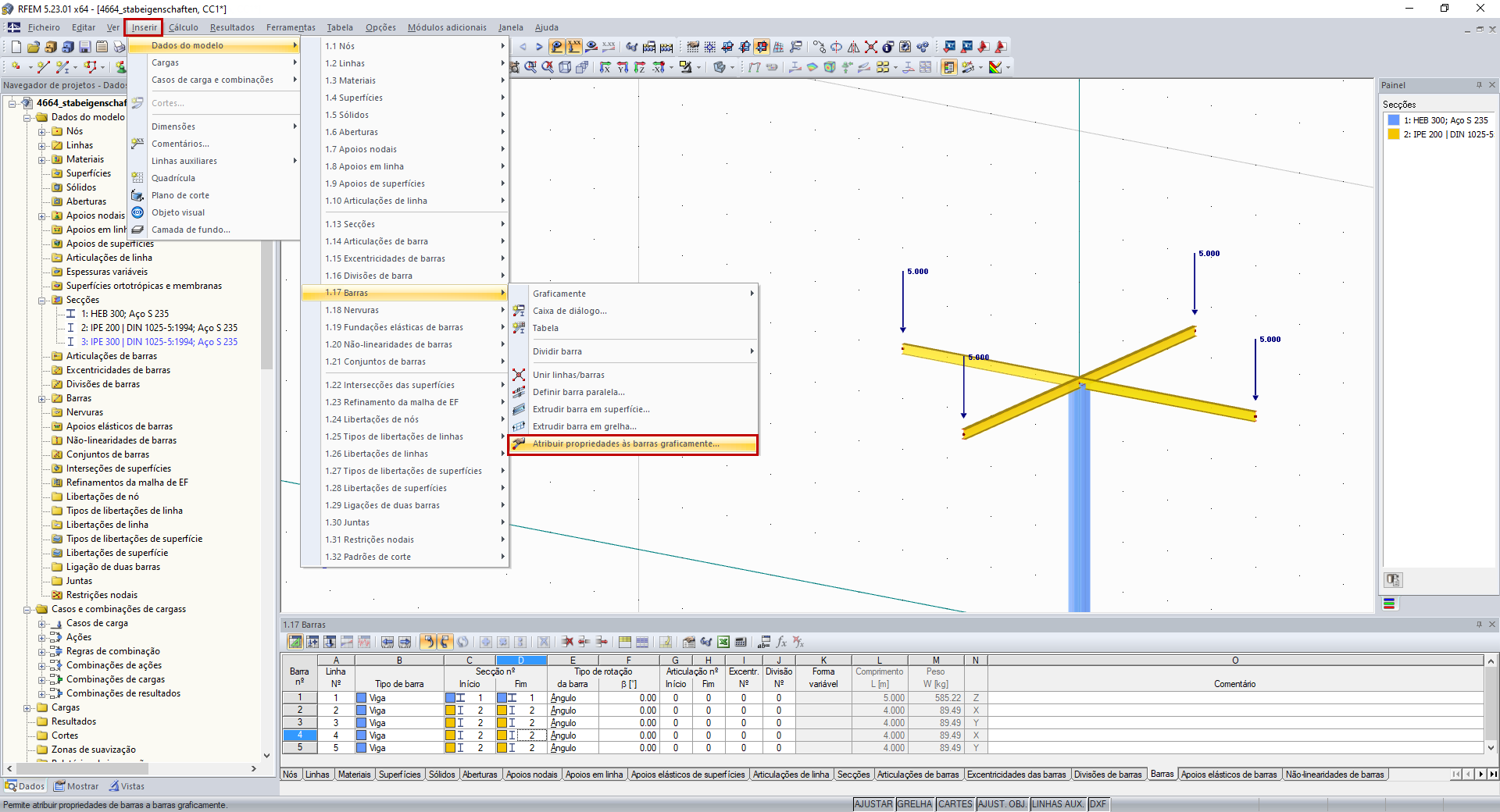 Função "Atribuir propriedades às barras graficamente"