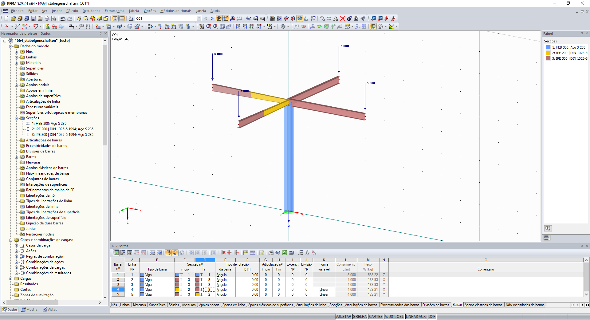 Sistema estrutural após a atribuição gráfica das propriedades da barra