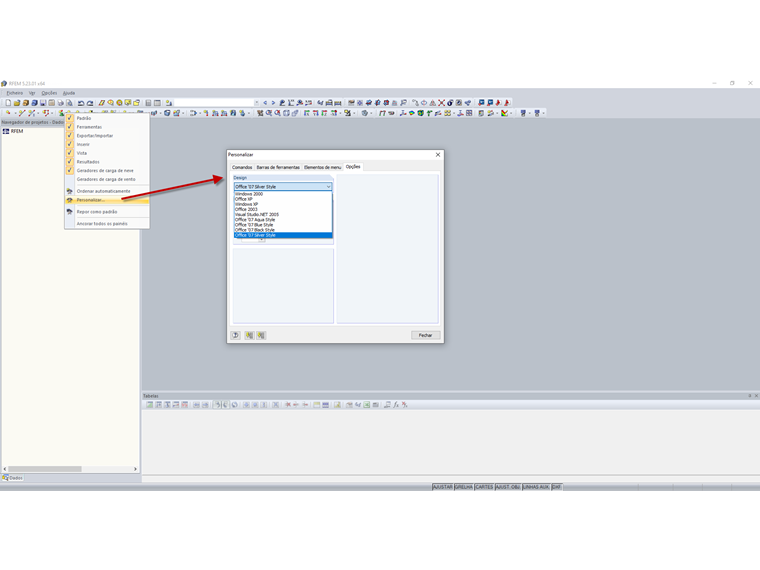 Personalizar → Opções