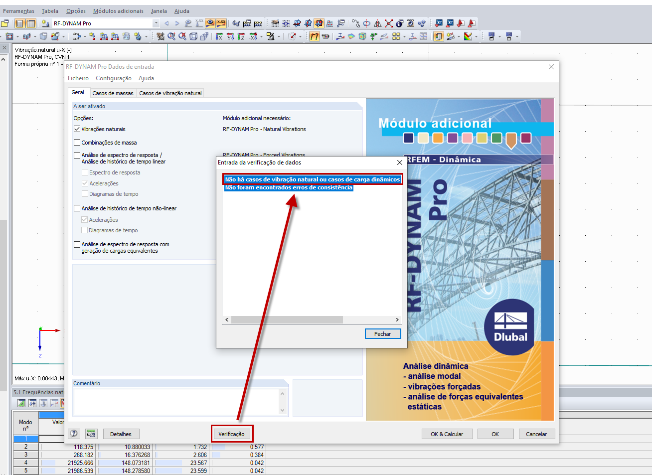 Mensagem após a verificação