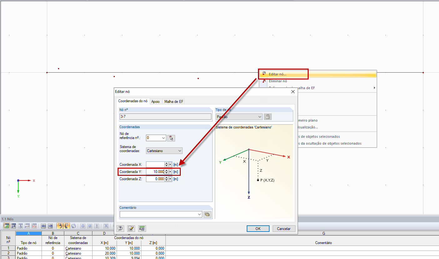 Ajuste das coordenadas do nó