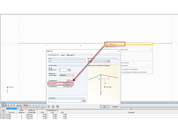 Ajuste das coordenadas do nó