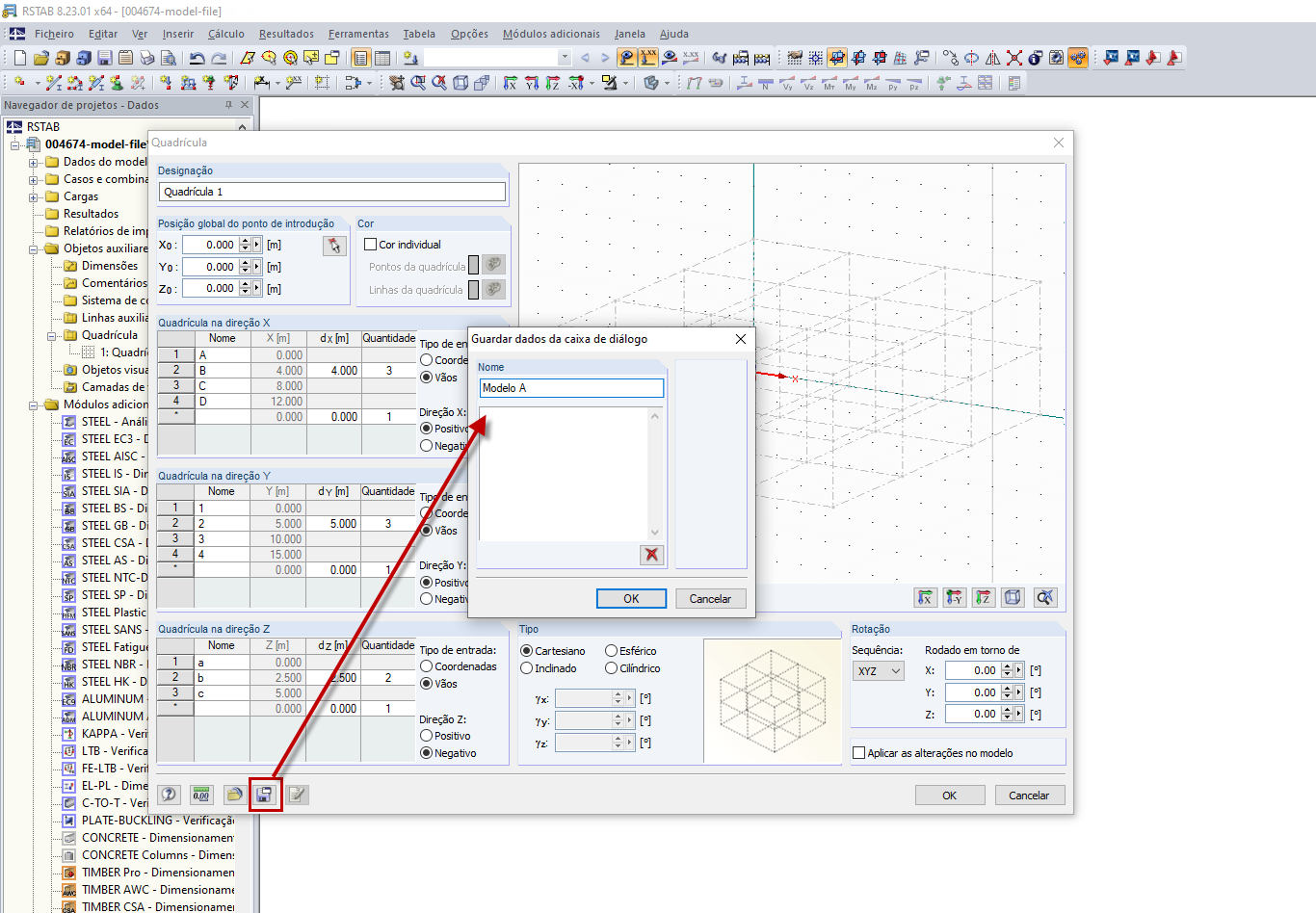 Guardar quadrícula como modelo