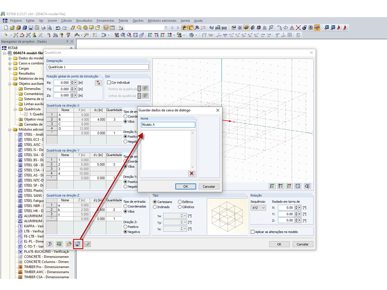 Guardar quadrícula como modelo