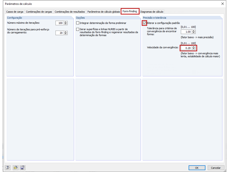 Configuração de uma velocidade de cálculo do FF mais baixa.