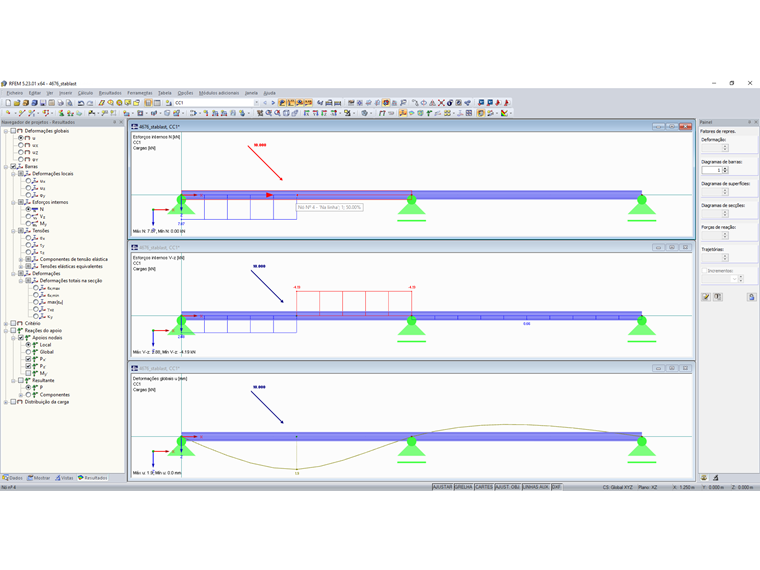 Resultados com carga nodal oblíqua