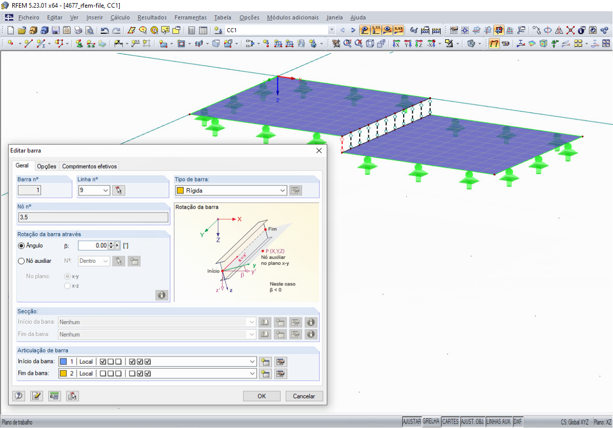 Acoplamento de superfície utilizando barras rígidas com articulações de barra