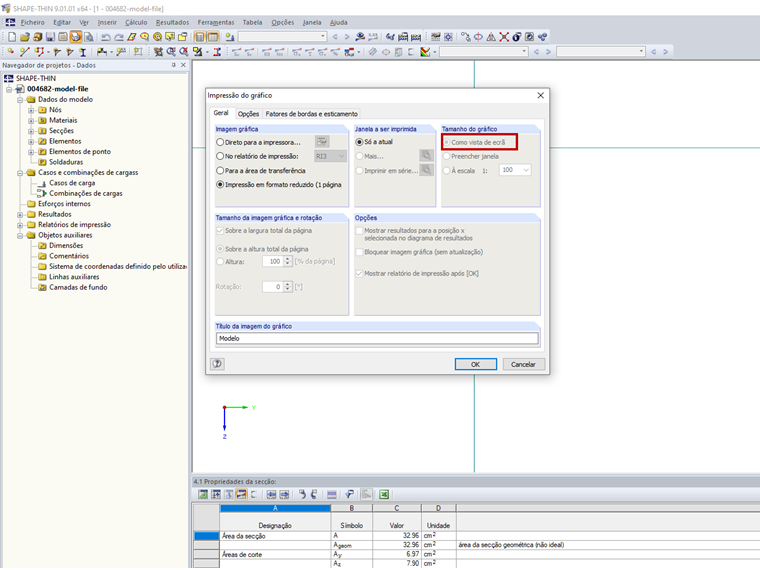 Impressão em formato reduzido – Tamanho do gráfico