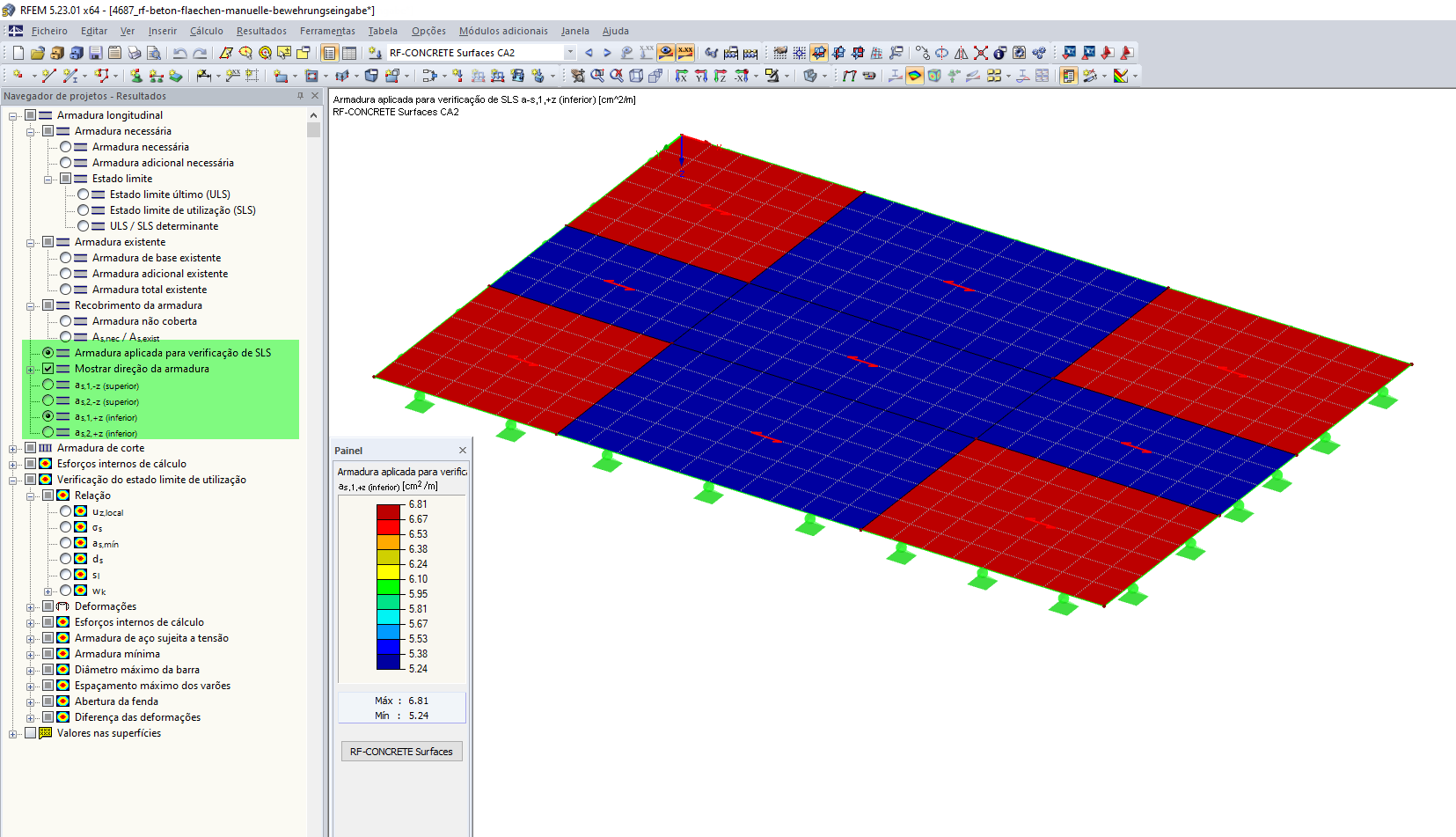 Armadura definida corretamente em toda a superfície