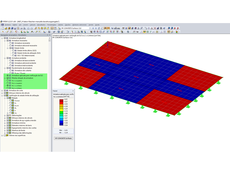 Armadura definida corretamente em toda a superfície