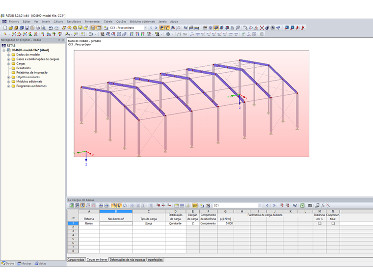 Aplicação de carga de barra na área