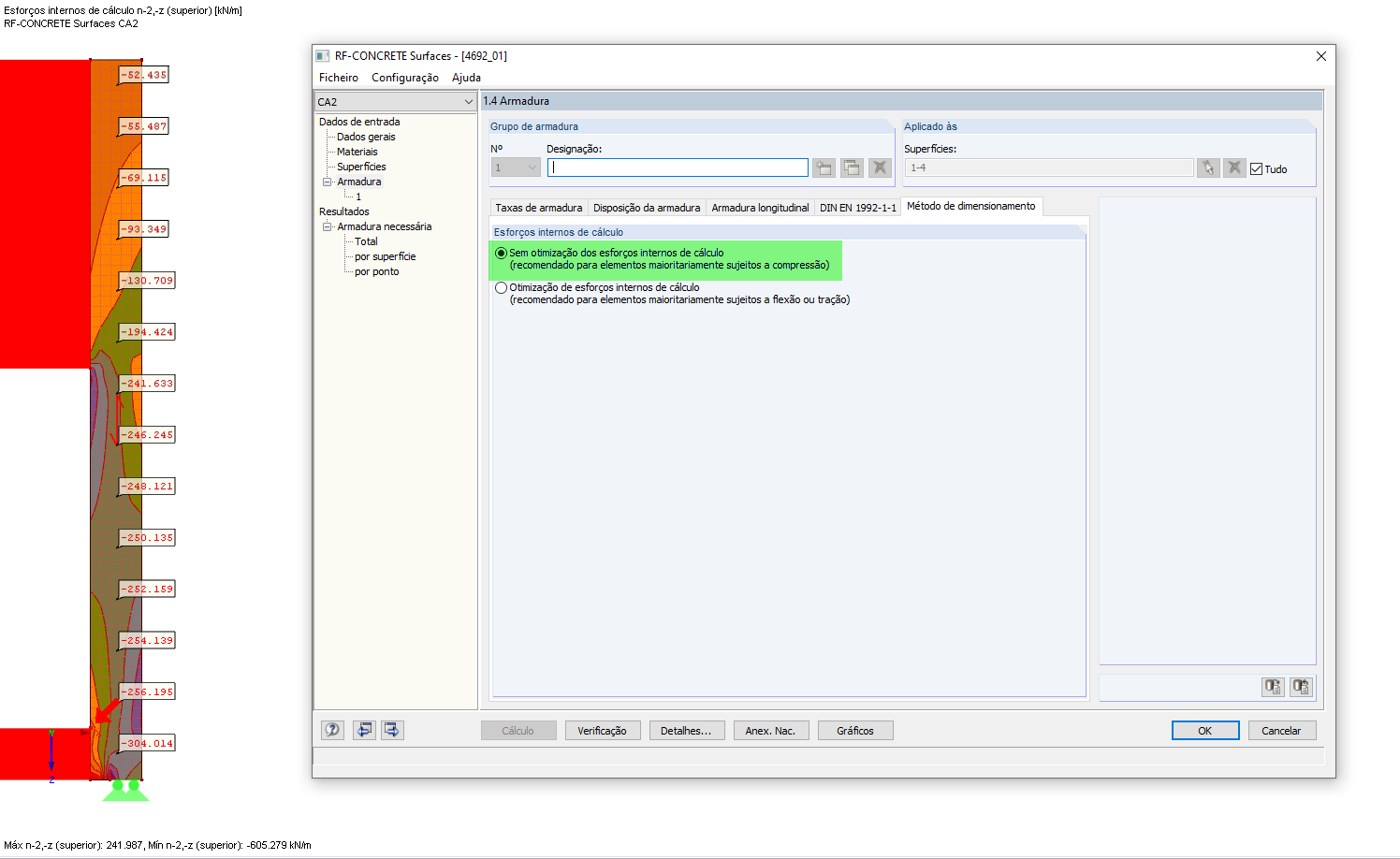 Seleção para a otimização de esforços internos