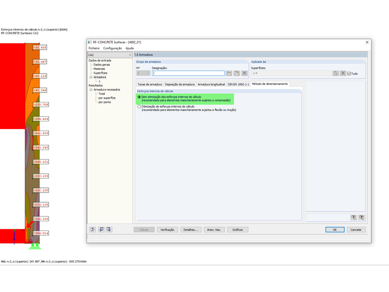Seleção para a otimização de esforços internos