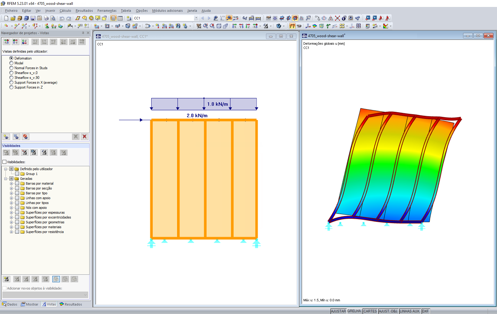 Deformações considerando a flexibilidade da ligação