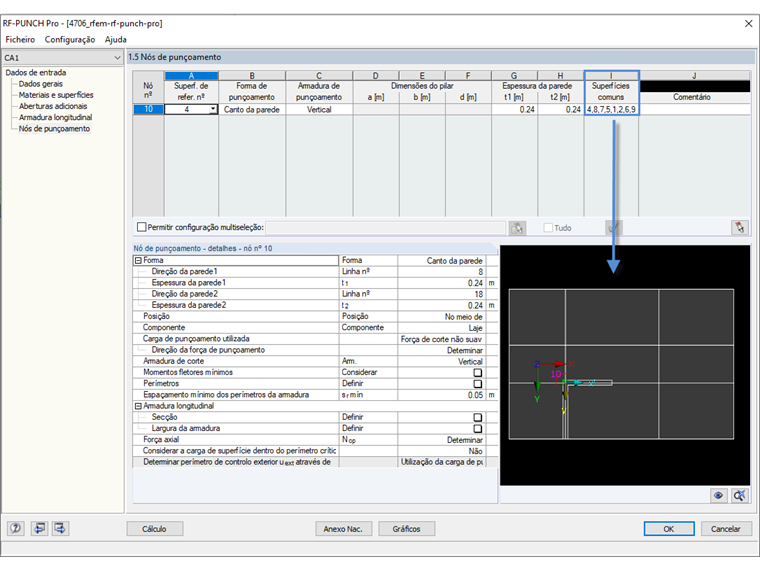 Janela 1.5 com a coluna I "Superfícies comuns"