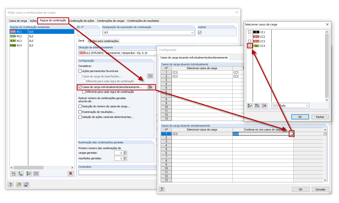 Regras de combinação e configuração