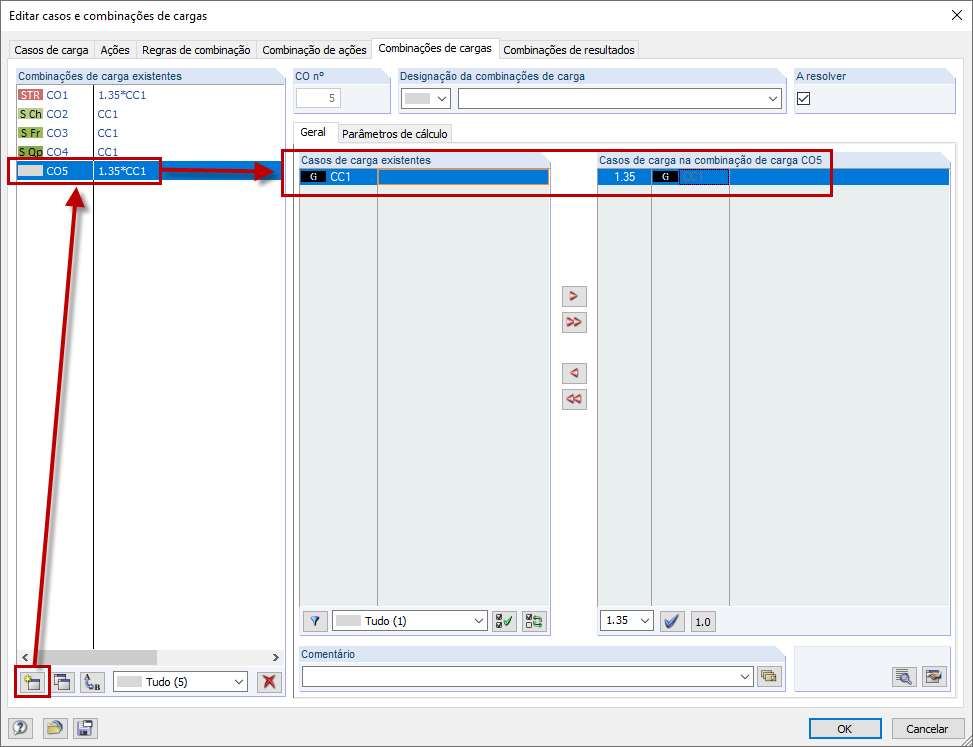 Nova combinação de cargas