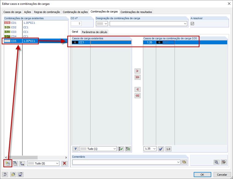 Nova combinação de cargas