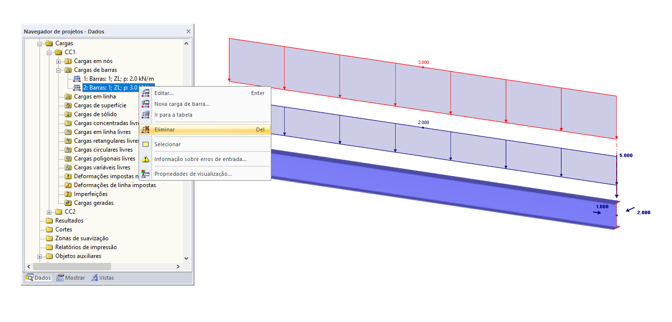 Eliminar carga no Navegador de projetos – Dados