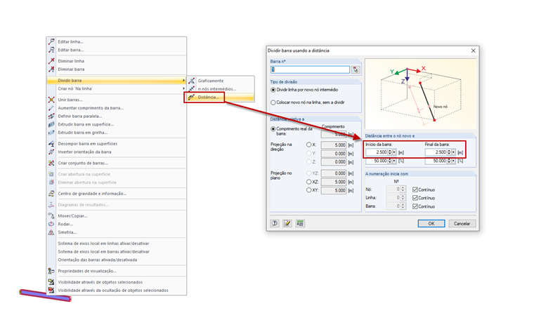 Dividir a barra usando a distância