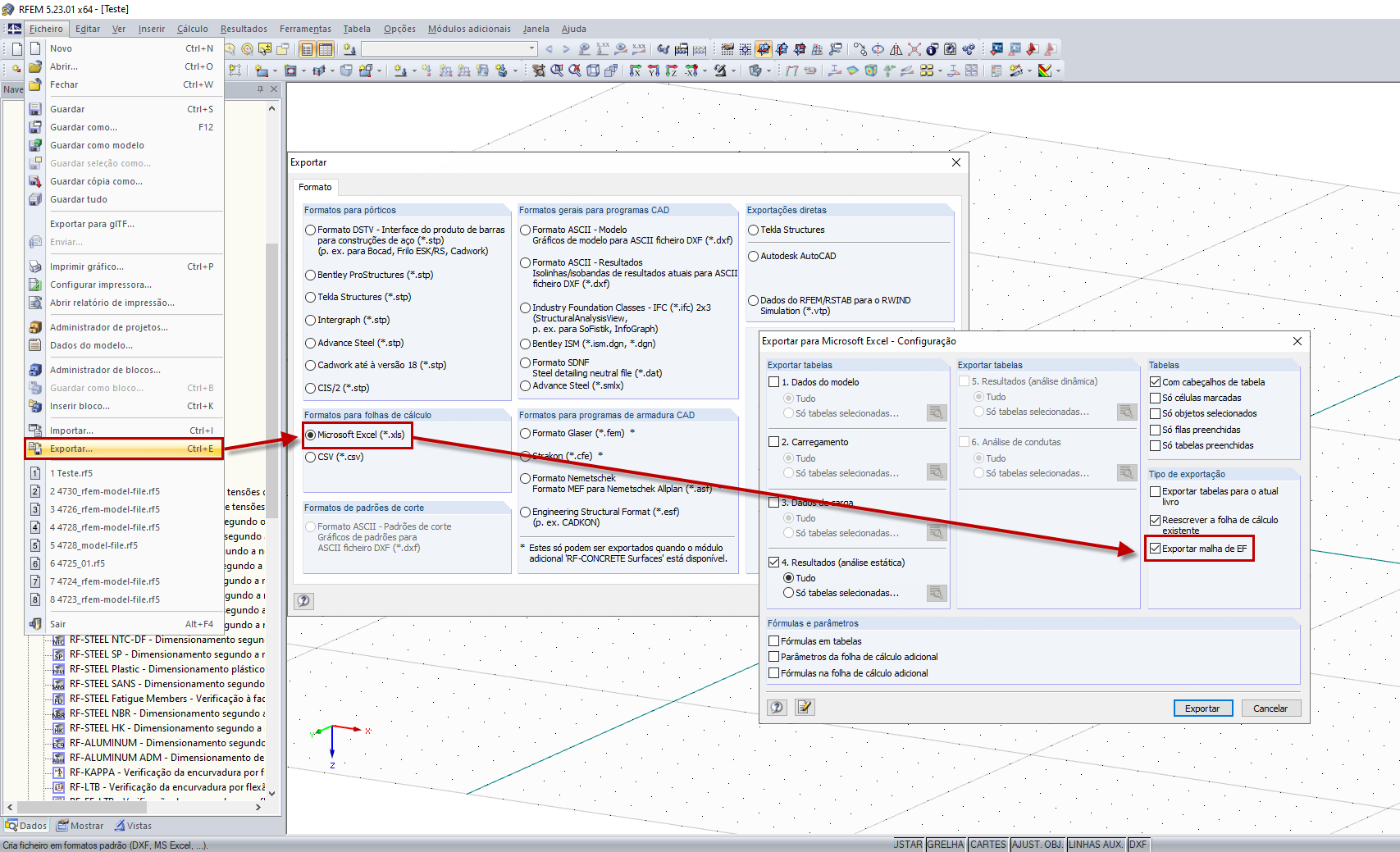 Exportar malha de EF para o Excel