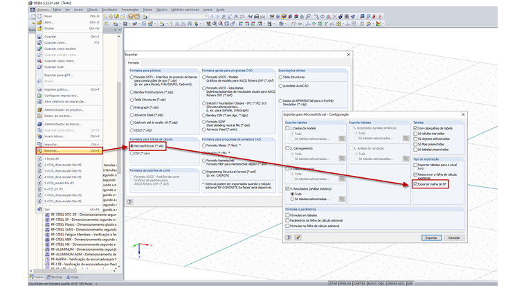 Exportar malha de EF para o Excel