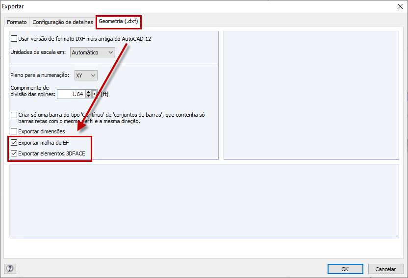 Opções de exportação