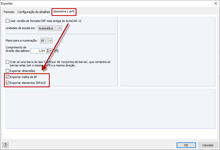 Opções de exportação