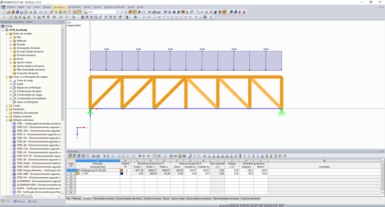Viga treliçada com carregamento