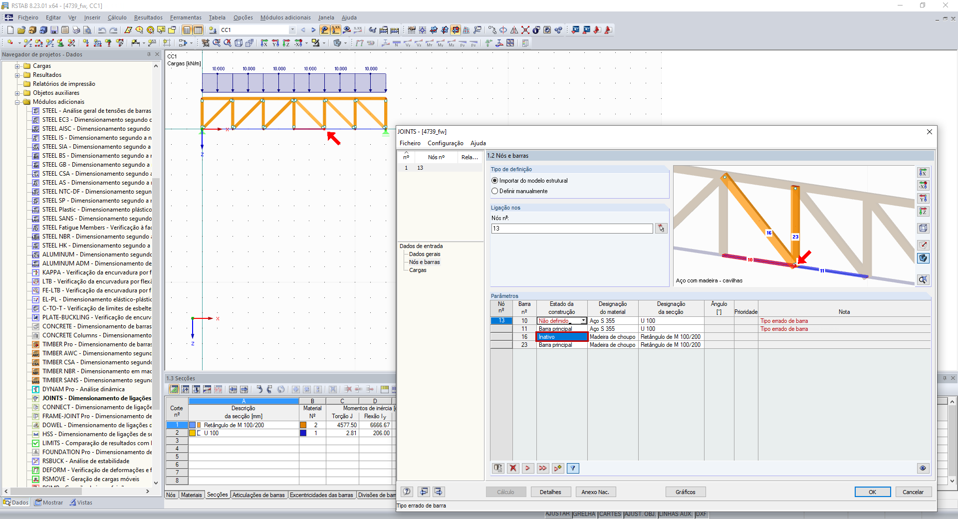 Módulo adicional – Introdução de estrutura com barras inativas